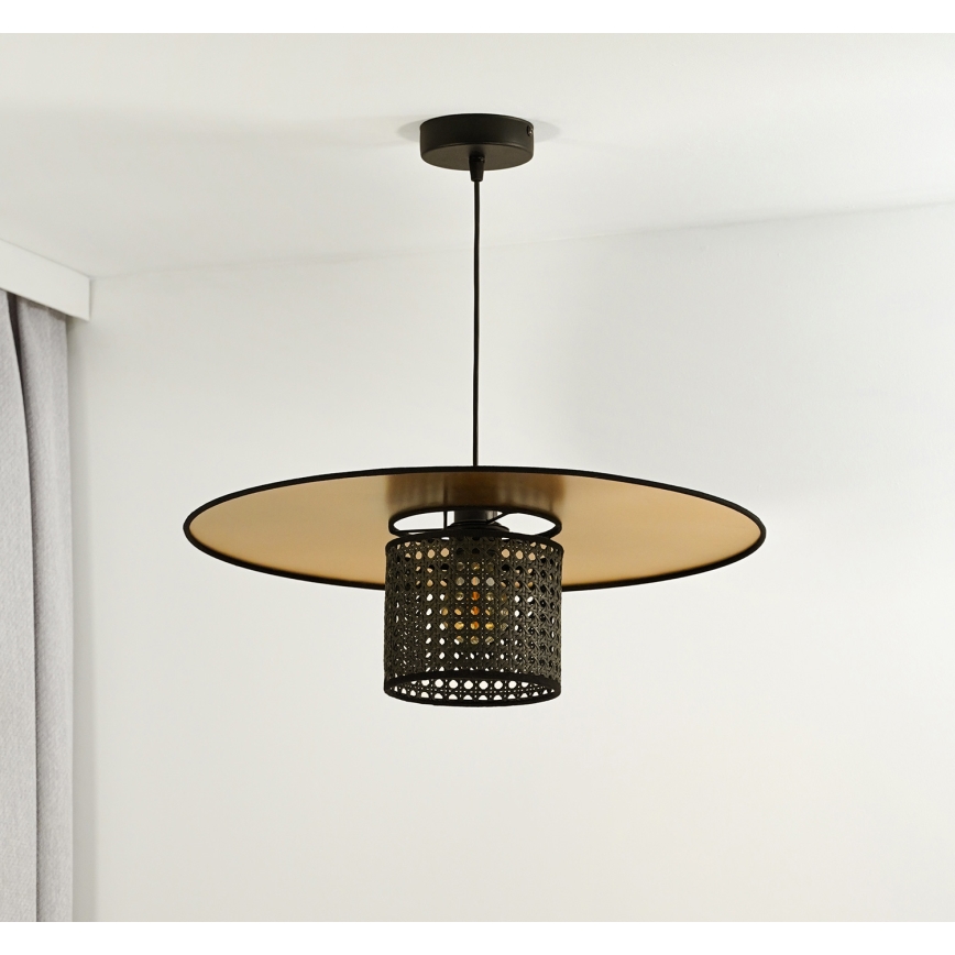 Duolla - Hängeleuchte TOKYO RATTAN 1xE27/15W/230V d 50 cm golden/schwarz