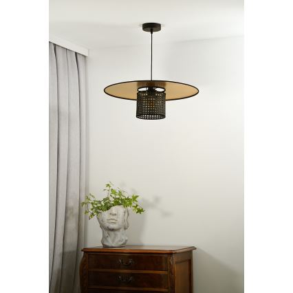Duolla - Hängeleuchte TOKYO RATTAN 1xE27/15W/230V d 50 cm golden/schwarz