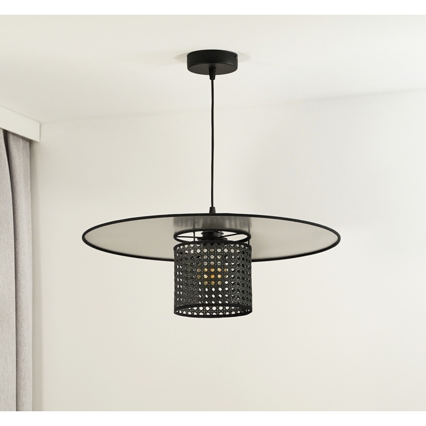 Duolla - Hängeleuchte TOKYO RATTAN 1xE27/15W/230V d 50 cm schwarz/silbern