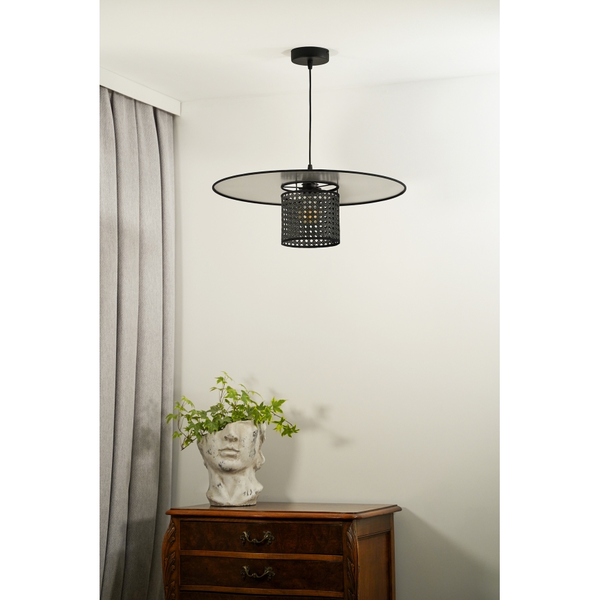 Duolla - Hängeleuchte TOKYO RATTAN 1xE27/15W/230V d 50 cm schwarz/silbern