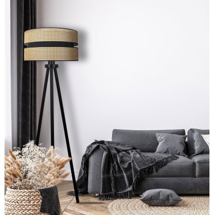 Duolla - Stehleuchte DUO 1xE27/15W/230V d 40 cm Rattan/schwarz