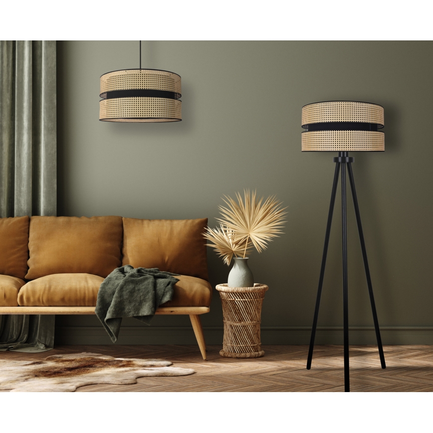 Duolla - Stehleuchte DUO 1xE27/15W/230V d 40 cm Rattan/schwarz