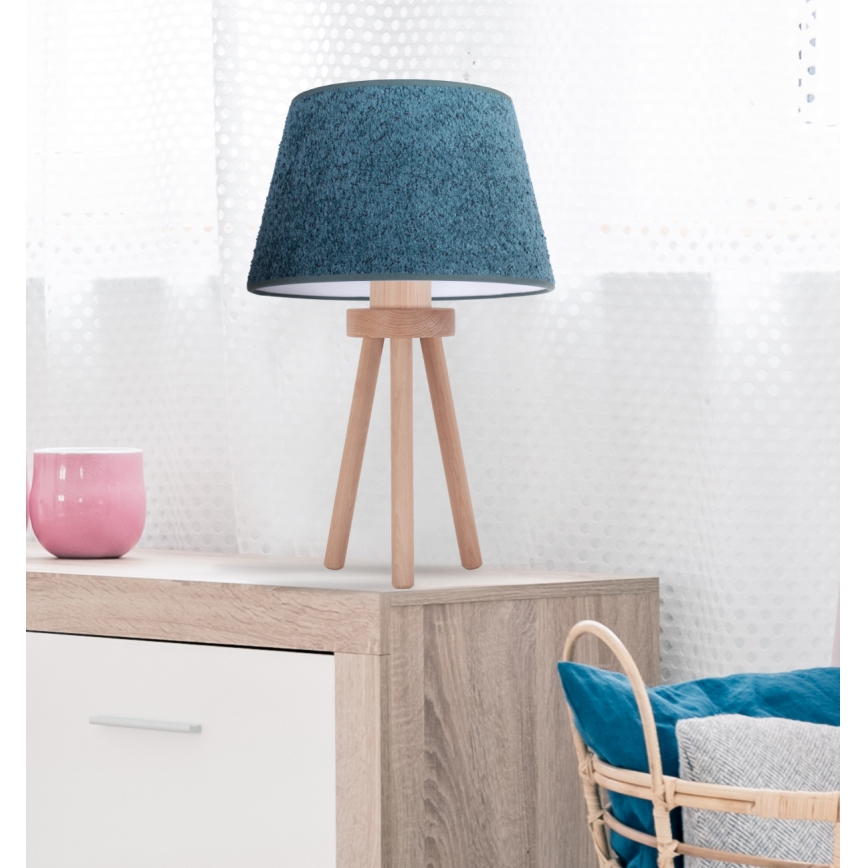 Duolla - Tischleuchte BOUCLE 1xE27/15W/230V d 28 cm türkisfarben/Holz