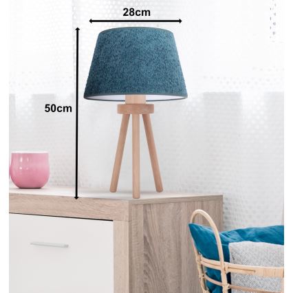 Duolla - Tischleuchte BOUCLE 1xE27/15W/230V d 28 cm türkisfarben/Holz
