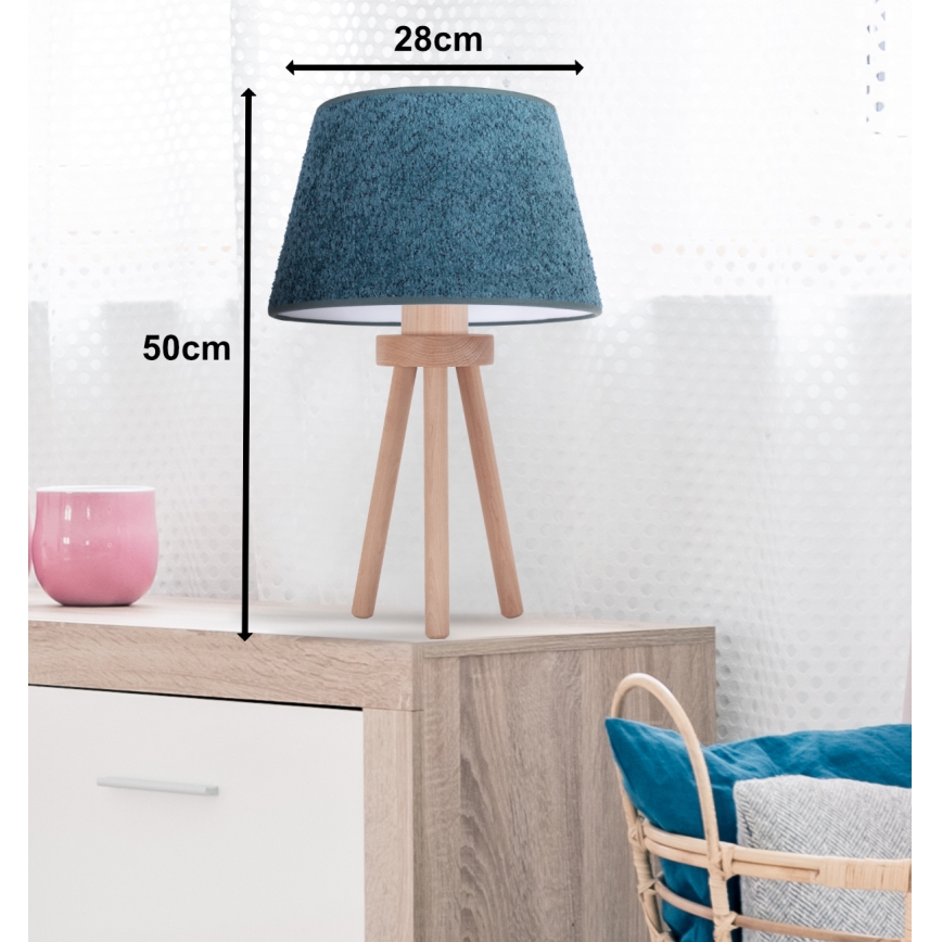 Duolla - Tischleuchte BOUCLE 1xE27/15W/230V d 28 cm türkisfarben/Holz