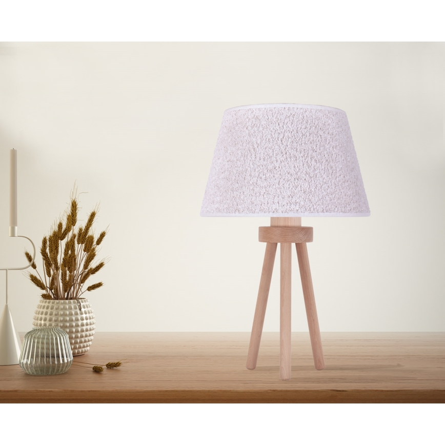 Duolla - Tischleuchte BOUCLE 1xE27/15W/230V d 28 cm weiß/Holz