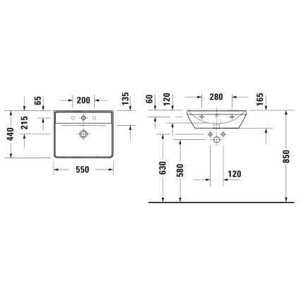 Duravit 2366550060 - Wandhängendes Waschbecken D-NEO 55 x 44 cm, Keramik / glänzend weiß