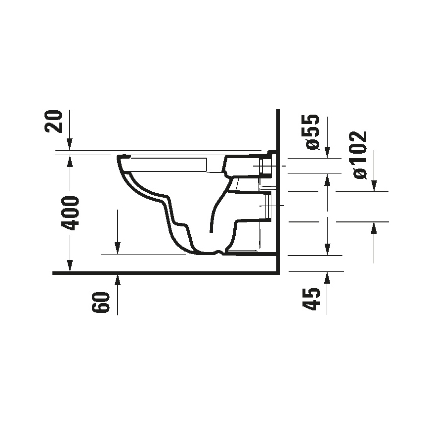 Duravit 25700920002 - Wandhängendes Rimless-WC D-CODE, Keramik, Hochglanzweiß