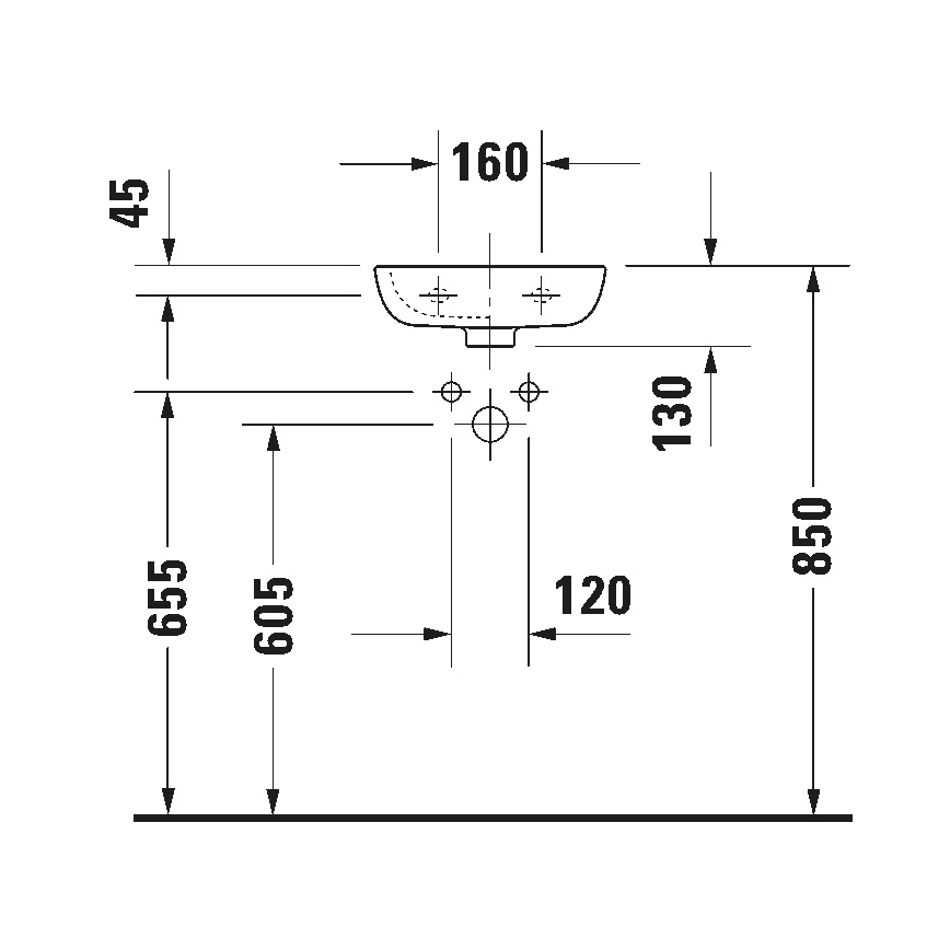 Duravit 7053600082 - Wandhängendes Waschbecken D-CODE 36x27 cm Keramik/glänzend weiß