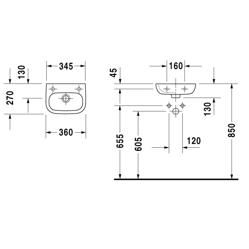 Duravit 7053600092 - Wandhängendes Waschbecken D-CODE 36 x 27 cm Keramik/glänzend weiß