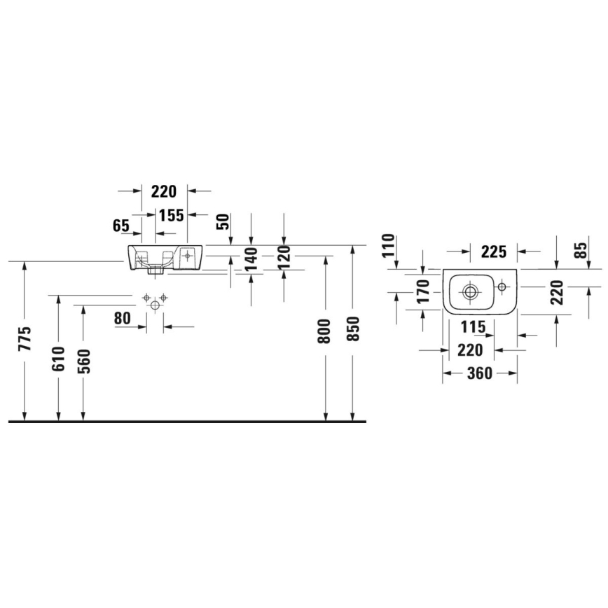 Duravit 7453600412 - Hängendes Waschbecken D-NEO 36 x 22 cm Keramik / Hochglanzweiß