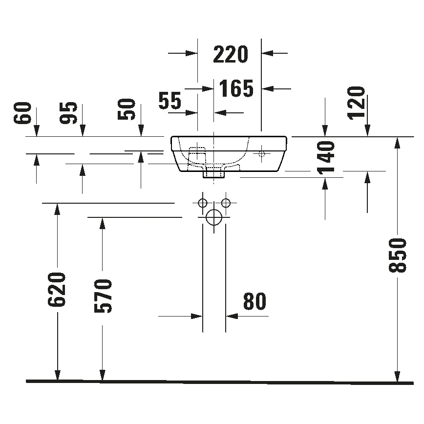 Duravit 7494000412 - Wandhängendes Waschbecken D-CODE 40 x 22 cm, Keramik / Hochglanzweiß