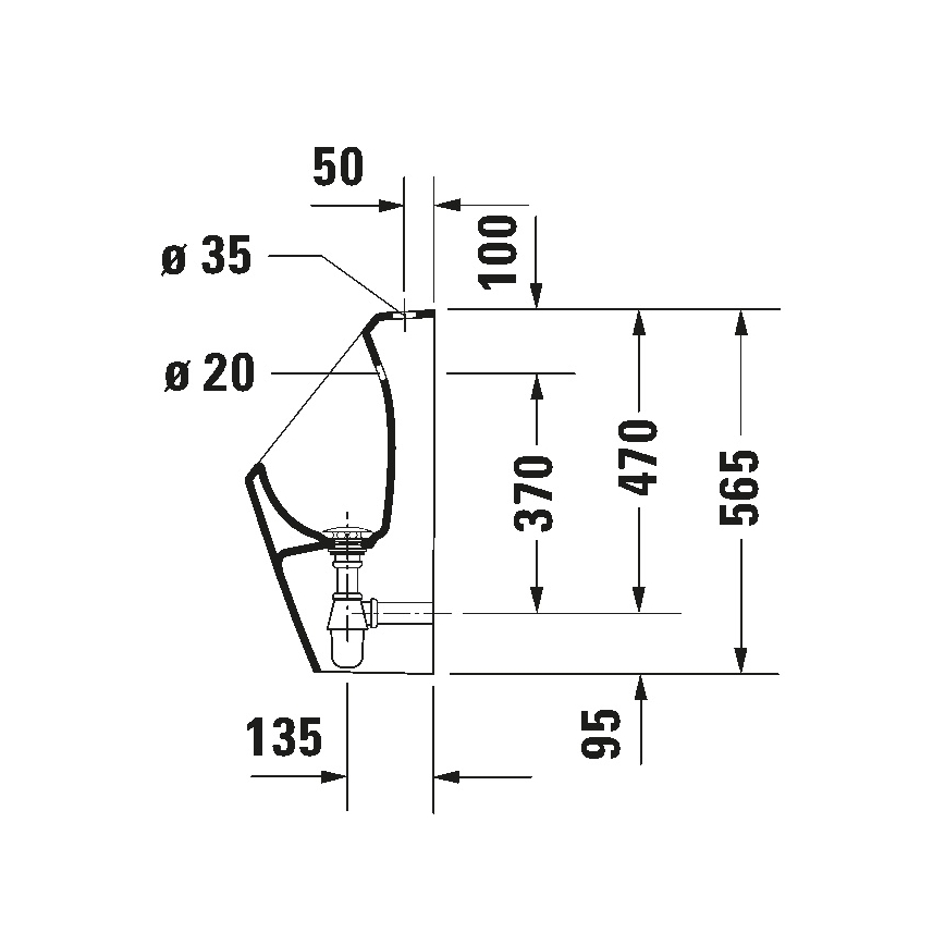 Duravit 828300000 - Urinal Rimless D-CODE, oberer Zulauf, hinterer Abgang, Keramik/glänzend weiß