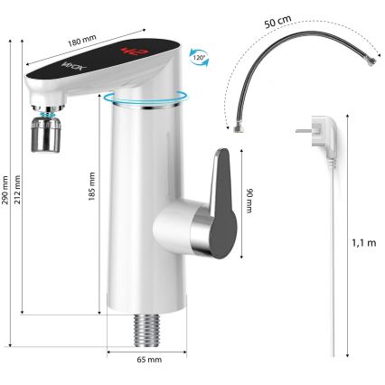 Durchlauferhitzer mit LED-Display 3000W/230V IPX4 Weiß