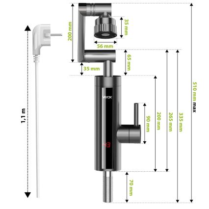 Durchlauferhitzer mit LED-Anzeige 3000W/230V IPX4 anthrazit
