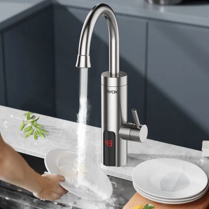 Durchlauferhitzer mit LED-Anzeige 3000W/230V IPX4 Edelstahl