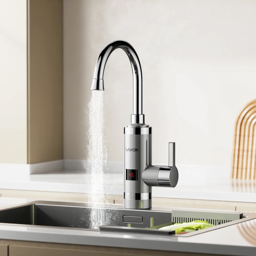 Durchlauferhitzer mit LED Anzeige 3000W/230V IPX4 Edelstahl