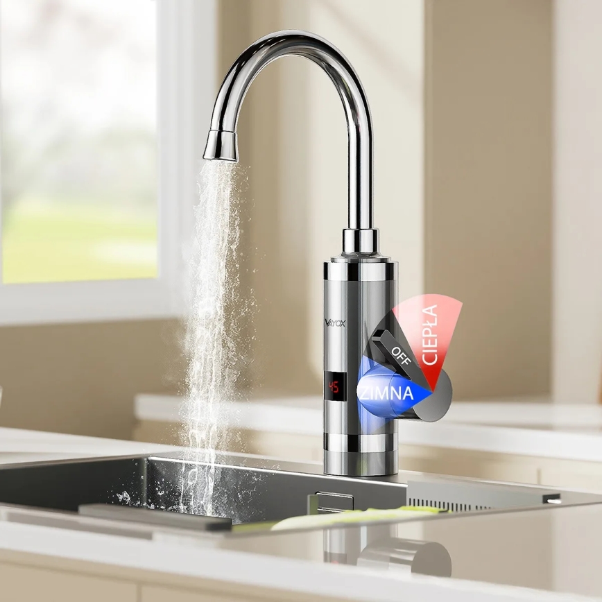 Durchlauferhitzer mit LED Anzeige 3000W/230V IPX4 Edelstahl