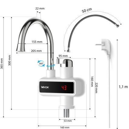 Durchlauferhitzer mit LED-Anzeige 3000W/230V IPX4 weiß