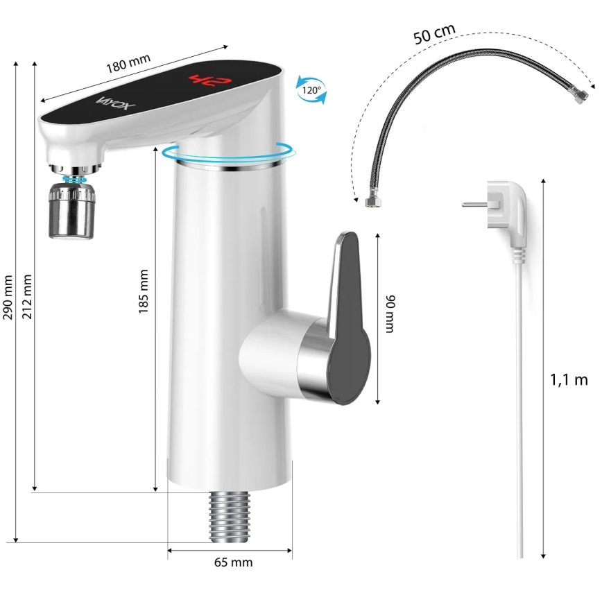 Durchlauferhitzer mit LED-Anzeige 3000W/230V IPX4 weiß