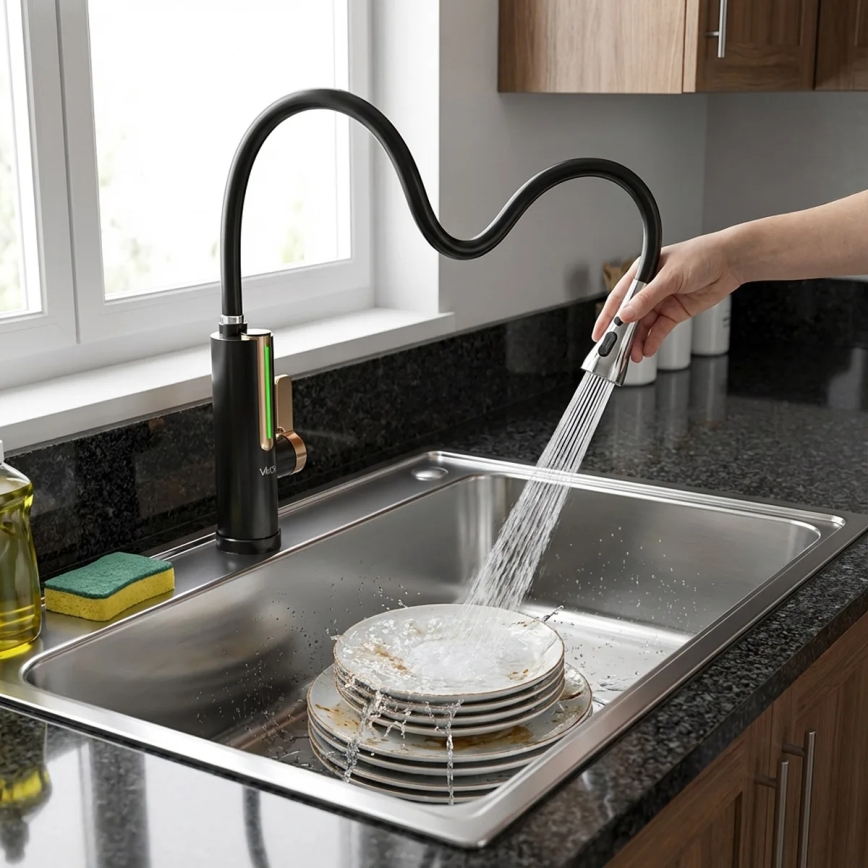 Durchlauferhitzer mit LED-Display 3000 W/230 V IPX4 schwarz/gold