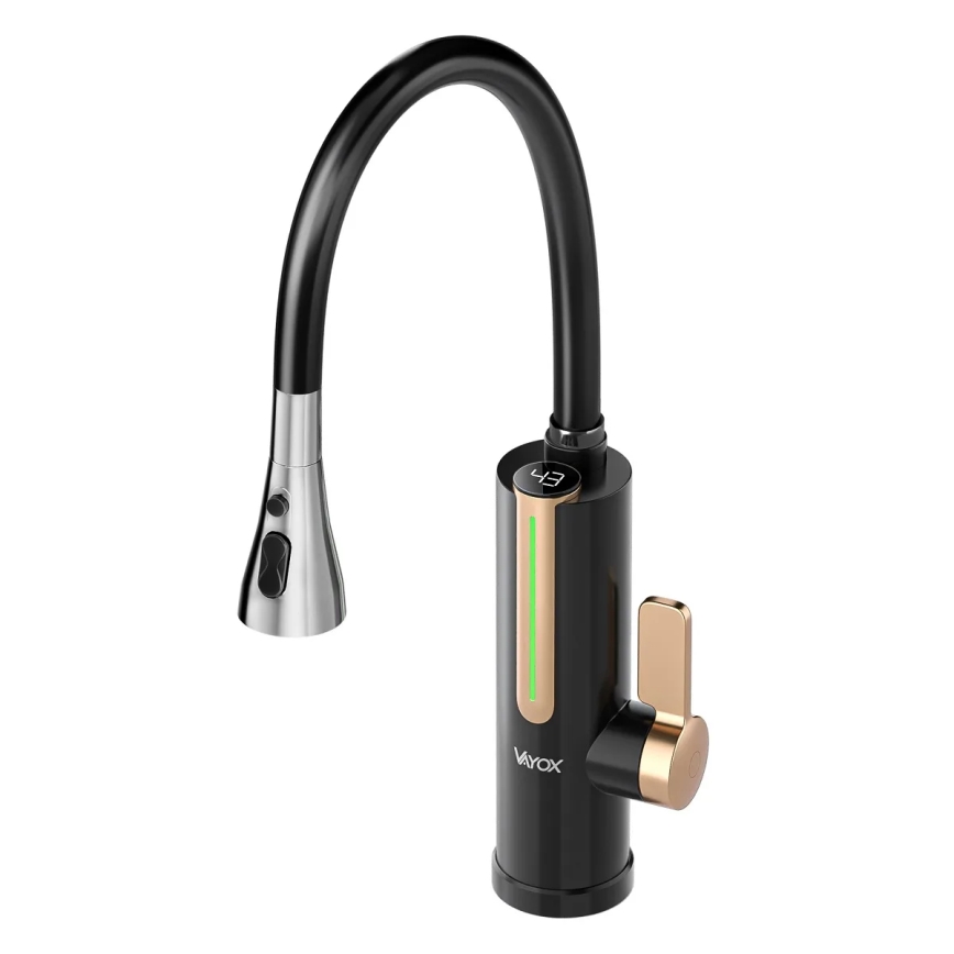 Durchlauferhitzer mit LED-Display 3000 W/230 V IPX4 schwarz/gold