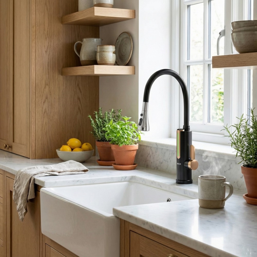 Durchlauferhitzer mit LED-Display, 3000 W / 230 V, Schutzart IPX4, Schwarz