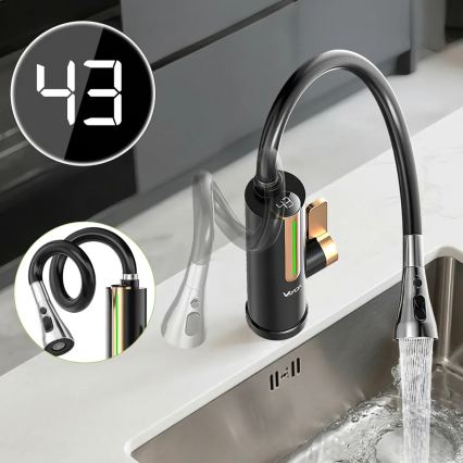 Durchlauferhitzer mit LED-Display, 3000 W / 230 V, Schutzart IPX4, Schwarz