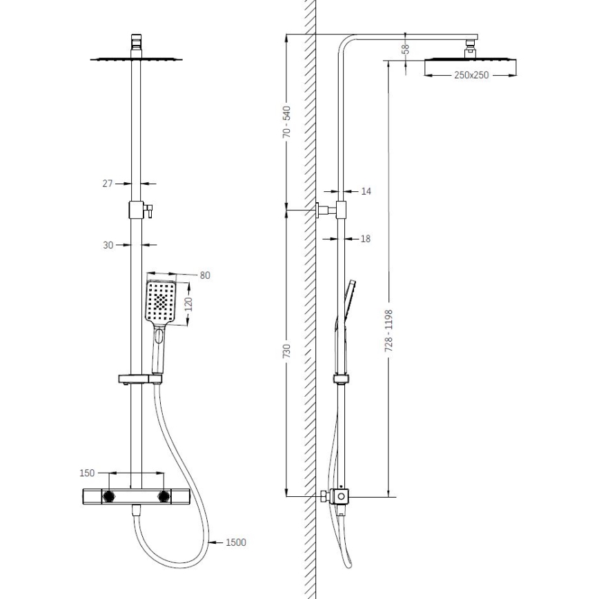 Duschset mit thermostatischer Armatur NAESBY in gebürstetem Messing