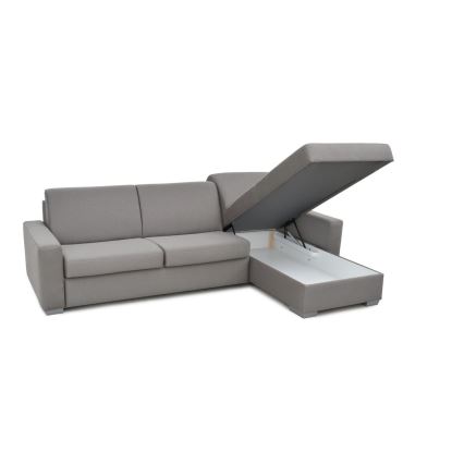 Eck-Schlafsofa zum Ausziehen für den täglichen Gebrauch mit Stauraum, L-Form, LEKA, rechts, grau