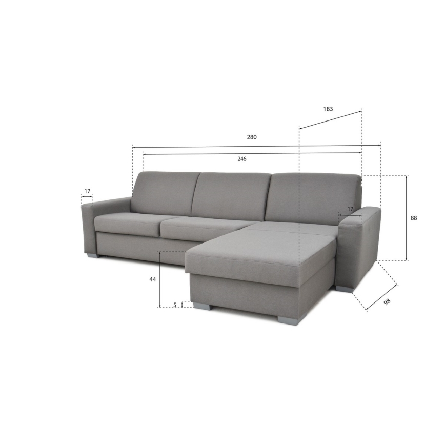 Eck-Schlafsofa zum Ausziehen für den täglichen Gebrauch mit Stauraum, L-Form, LEKA, rechts, grau