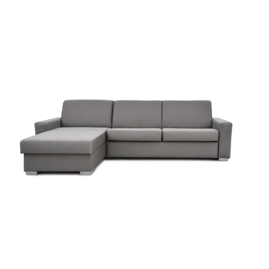Eck-Schlafsofa zum Ausklappen für den täglichen Gebrauch mit Stauraum, L-Form LEKA links, grau
