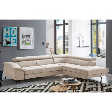Eck-Schlafsofa mit Stauraum in L-Form BRESCIA, rechts, beige