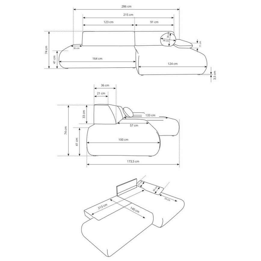 Eck-Schlafsofa mit Stauraum in L-Form PRATO, rechts, beige