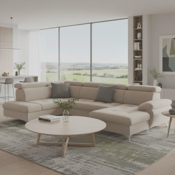 Eck-Schlafsofa mit Stauraum in U-Form CATANIA links, beige