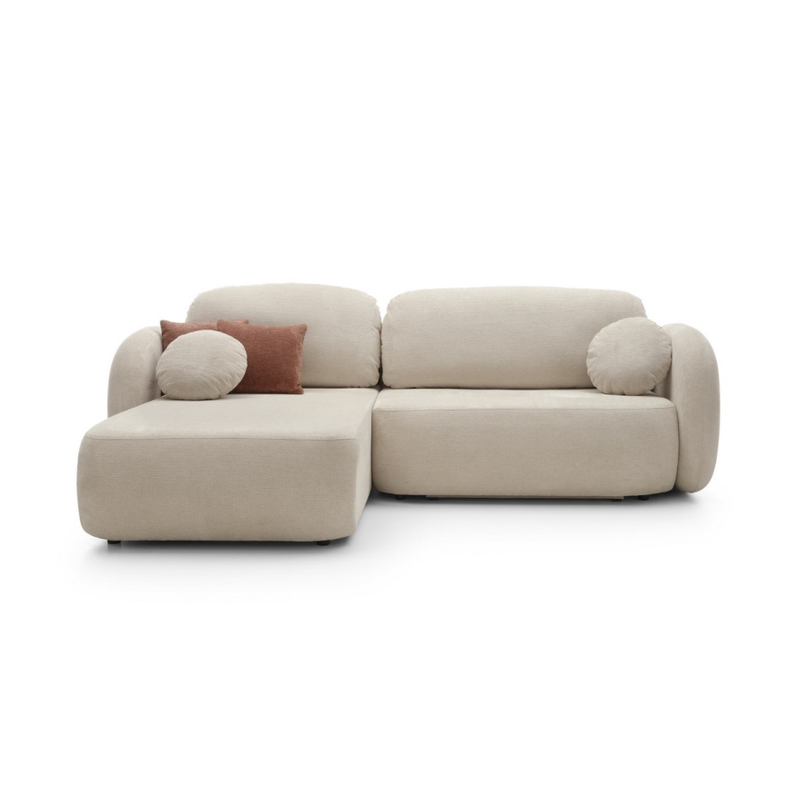 Eck-Schlafsofa OLBIA, L-Form links, mit Bettfunktion und Stauraum, beige