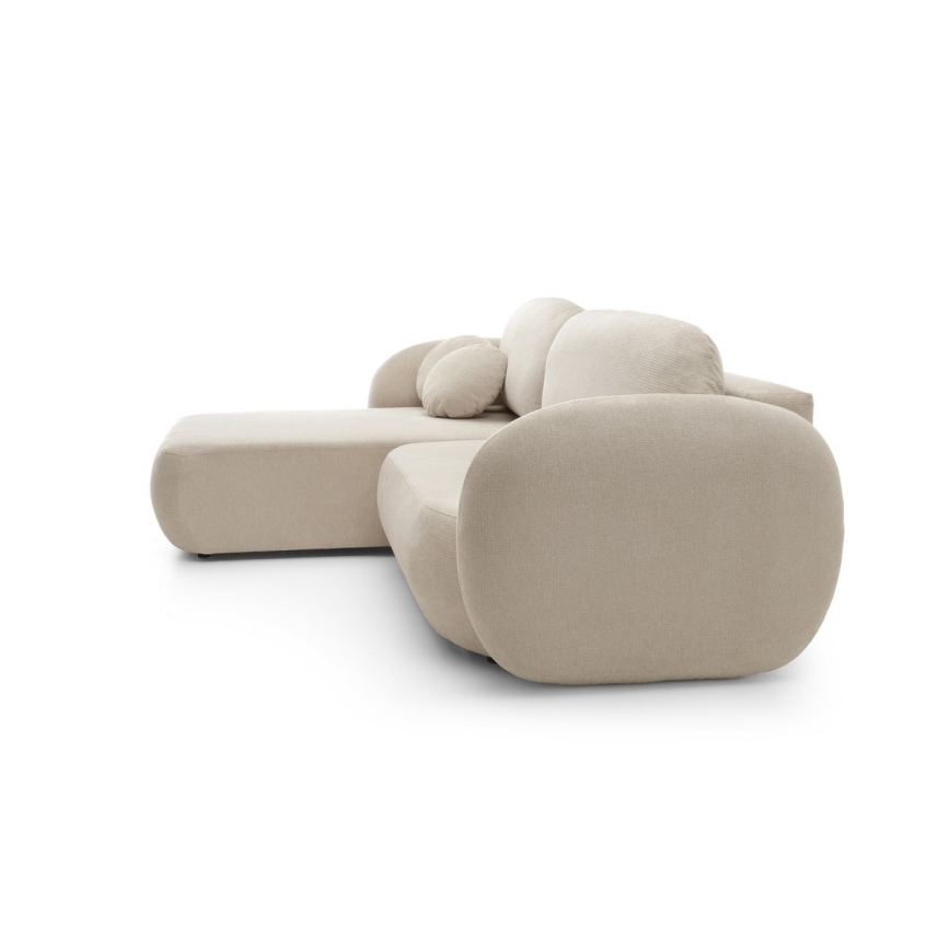 Eck-Schlafsofa OLBIA, L-Form links, mit Bettfunktion und Stauraum, beige