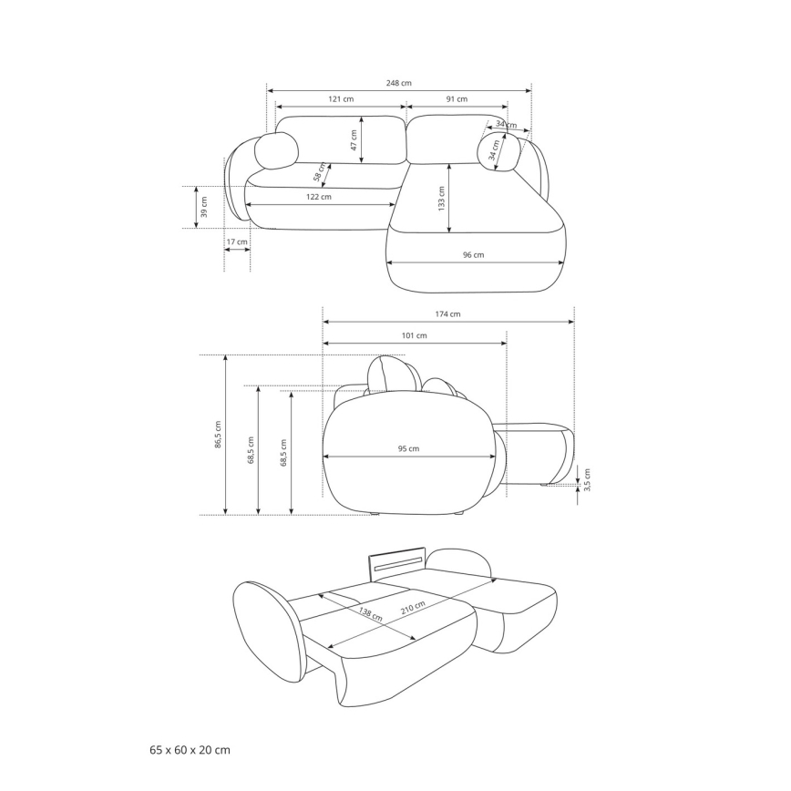 Eck-Schlafsofa OLBIA, L-Form links, mit Bettfunktion und Stauraum, beige