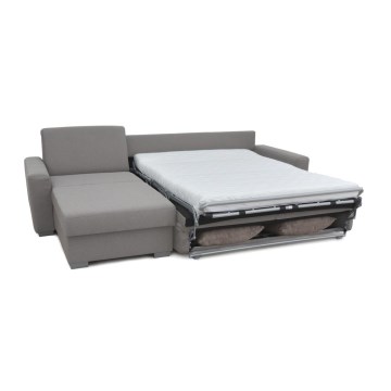 Eck-Schlafsofa zum Ausklappen für den täglichen Gebrauch mit Stauraum, L-Form LEKA links, grau