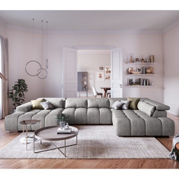 Eck-Sitzgarnitur mit Kopfstützen in U-Form TROPEA rechts, grau