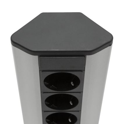 Eck-Steckdosensäule 3×230 V + 2× USB-A, schwarz/silber