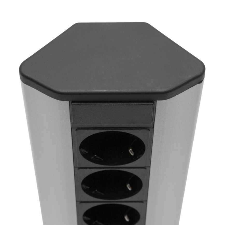 Eck-Steckdosensäule 3×230 V + 2× USB-A, schwarz/silber
