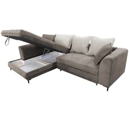 Eckgarnitur LAGOA in L‑Form mit Schlaffunktion und Stauraum, links, Taupe/Grau