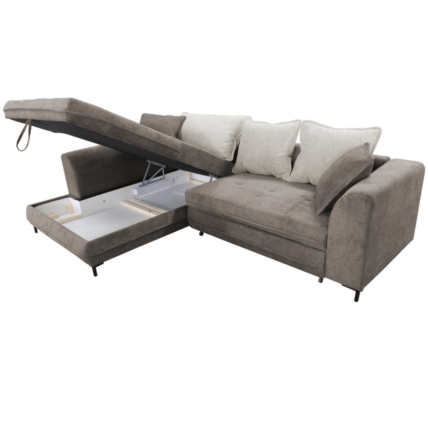 Eckgarnitur LAGOA in L‑Form mit Schlaffunktion und Stauraum, links, Taupe/Grau