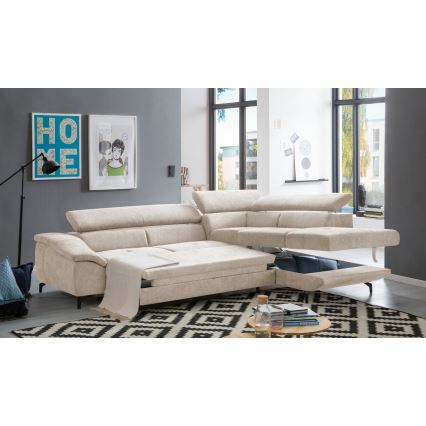 Eck-Schlafsofa mit Stauraum in L-Form BRESCIA, rechts, beige