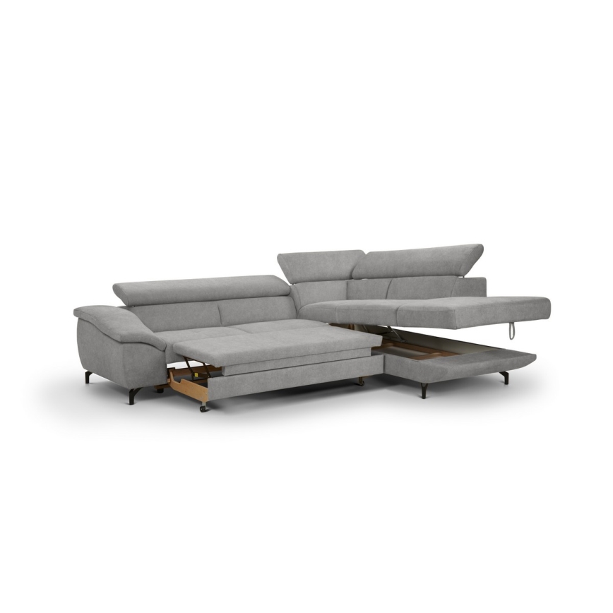 Eck-Schlafsofa mit Stauraum in L-Form BRESCIA, rechts, grau
