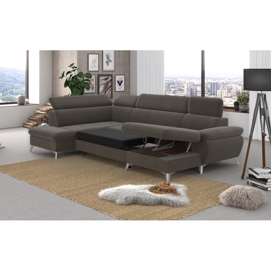 Eck-Schlafsofa mit Stauraum in U-Form CATANIA links, braun