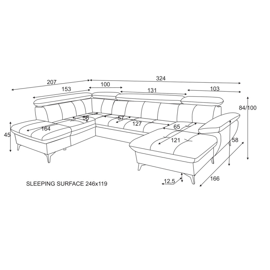 Eck-Schlafsofa mit Stauraum in U-Form CATANIA links, braun