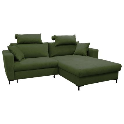 Ecksofa HORTA mit Schlaffunktion und Stauraum in L‑Form, rechts, grün