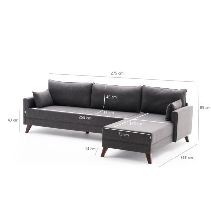 Ecksofa in L-Form RIGA, Anthrazit, rechts